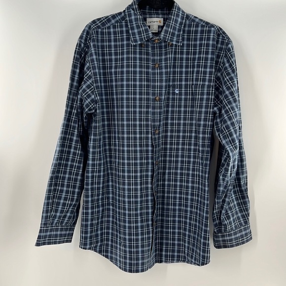 CARHARTT PLAID LONG SLEEVE BUTTON DOWN BLUE COLLAR LARGE - Picture 1 of 3